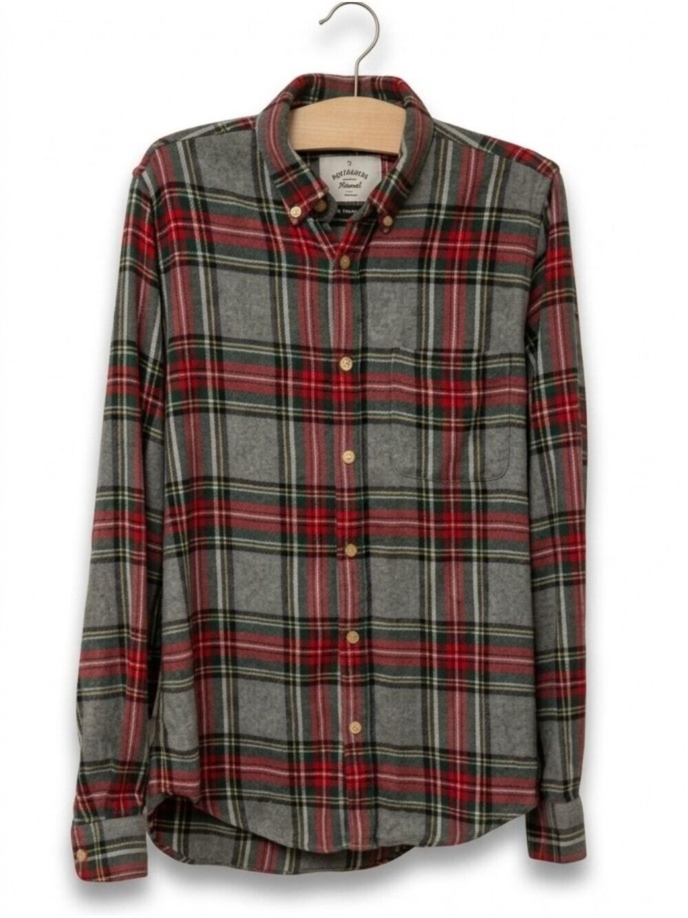 Portuguese Flannel Plaid Button-Down Shirt in Red and Gray